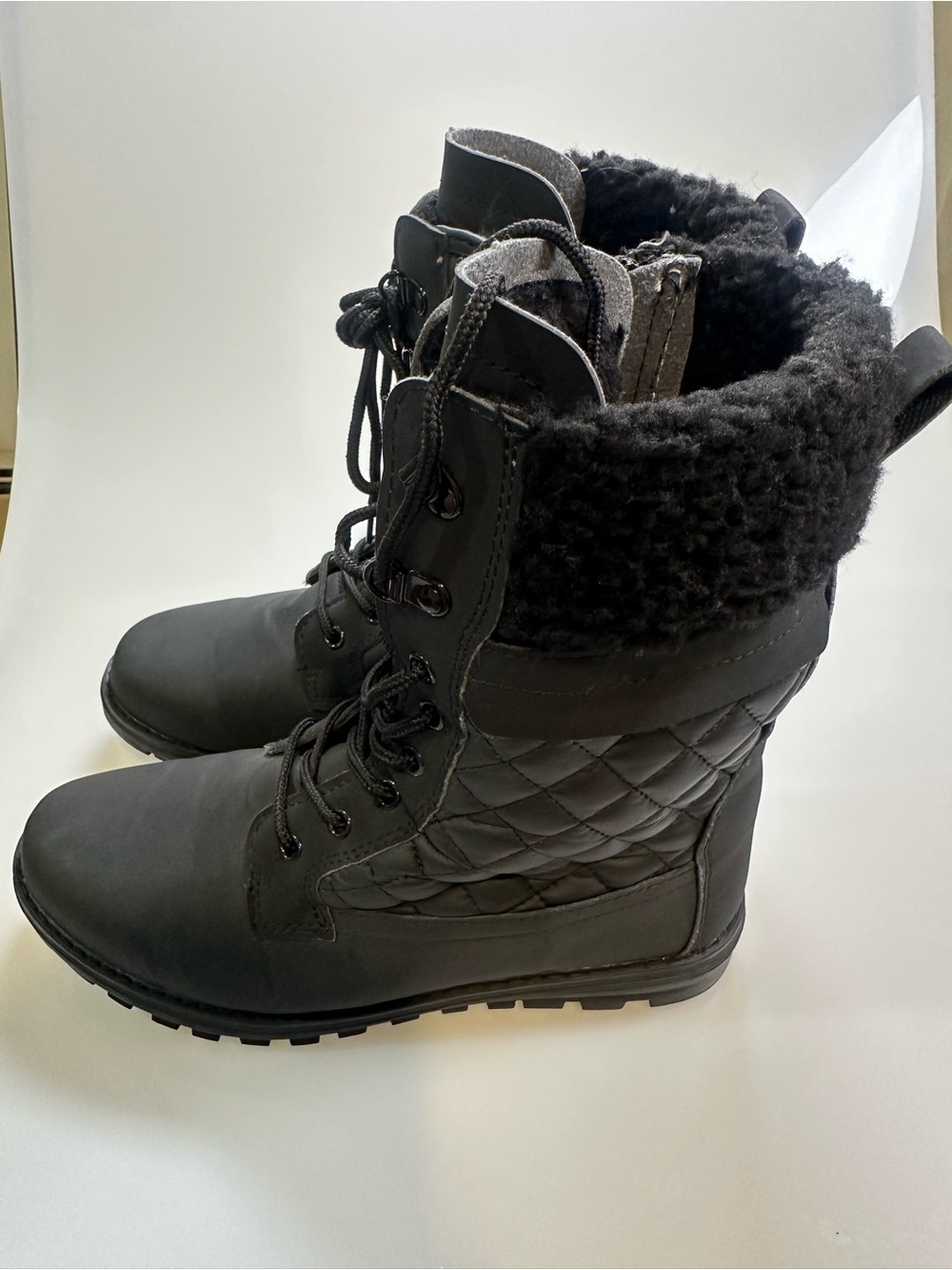 Polar Women's Black Quilted Lace-Up Winter Boots size 9